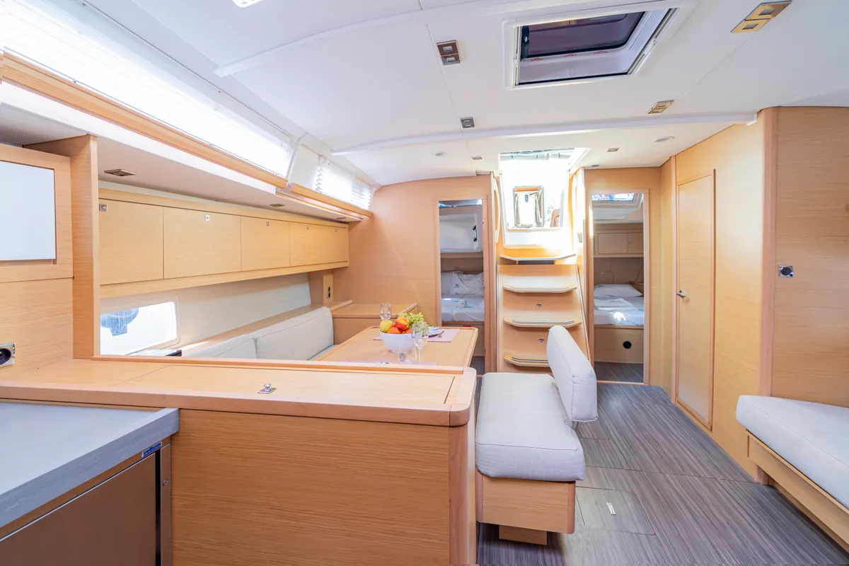 Salon of Robin, a Dufour 470 sailboat at Fethiye, Turkey