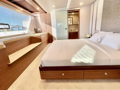 Cabin on Inka, a Ocean Beast 65 catamaran at Palma de Mallorca, Spain