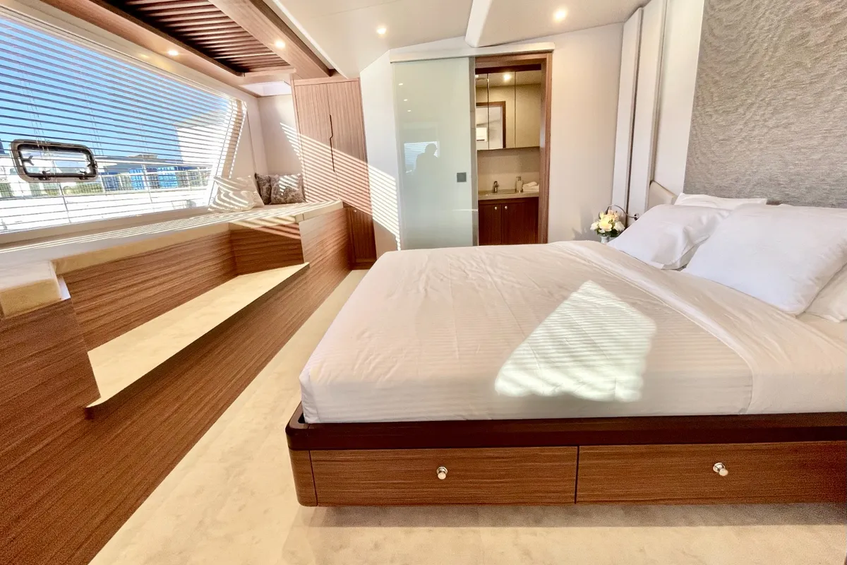 Cabin on Inka, a Ocean Beast 65 catamaran at Palma de Mallorca, Spain