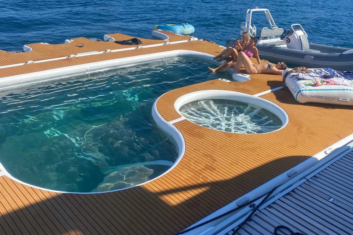 Deck of Inka, a Ocean Beast 65 catamaran at Palma de Mallorca, Spain