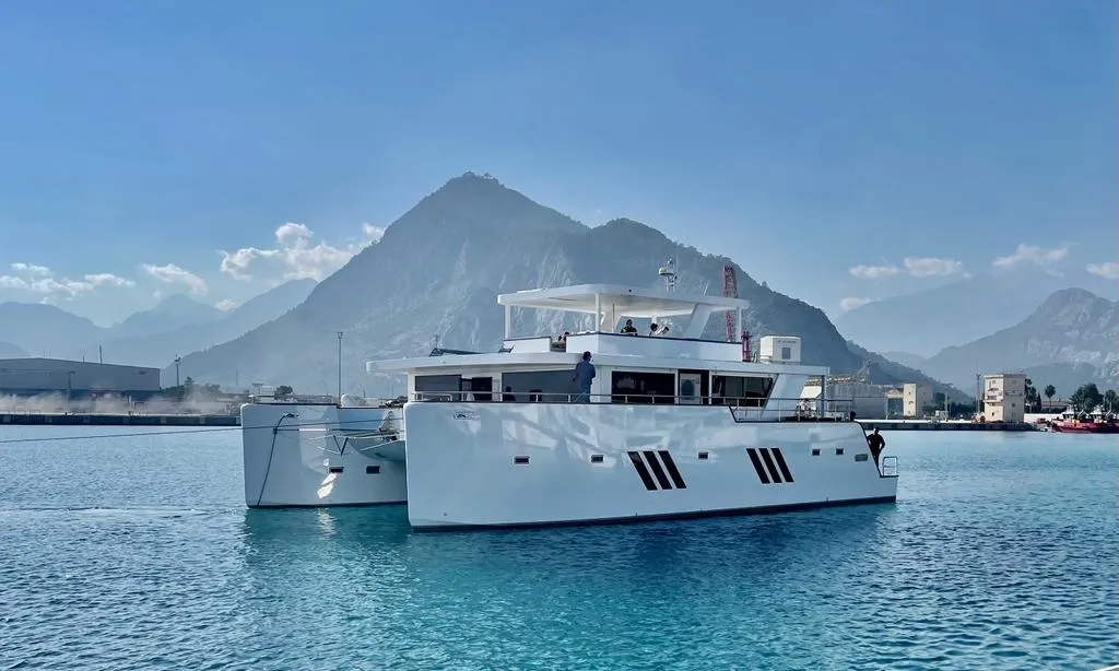 Exterior view of Inka, a Ocean Beast 65 catamaran at Palma de Mallorca, Spain