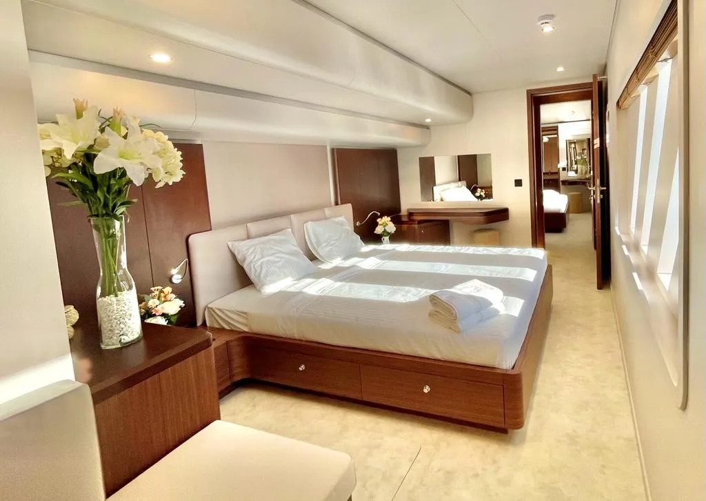 Cabin on Inka, a Ocean Beast 65 catamaran at Palma de Mallorca, Spain