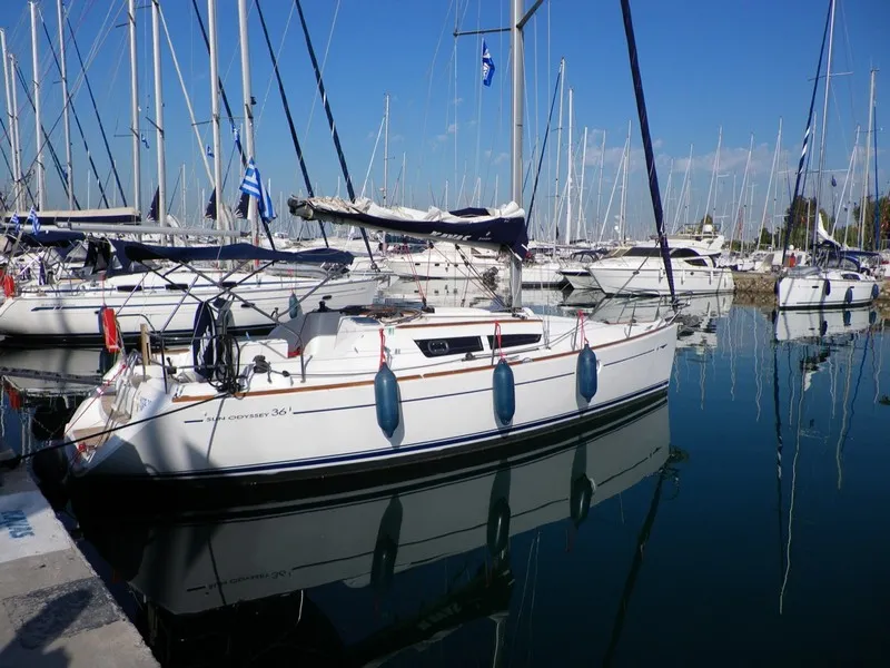 Exterior view of Jeanneau Sun Odyssey 36i, a sailboat at Lefkada, Greece
