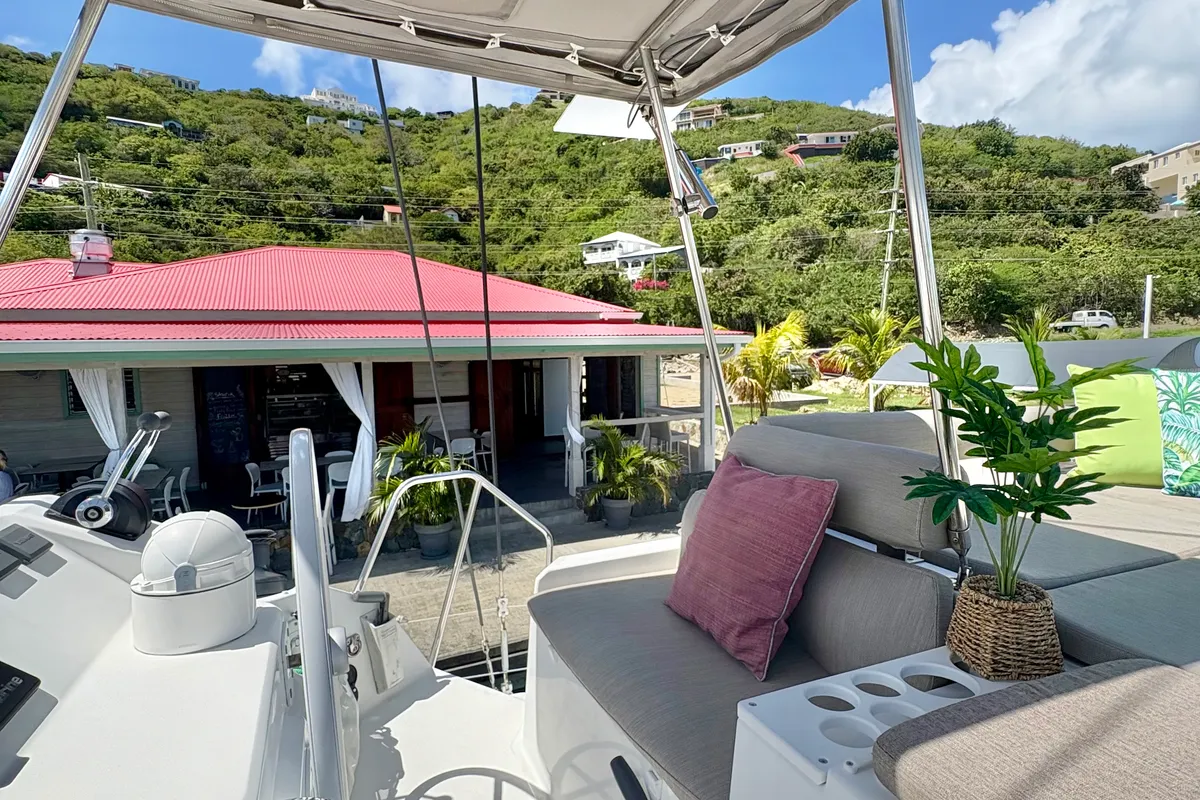 Morale Compass, a Bali Catspace OW catamaran at Parham Town, British Virgin Islands