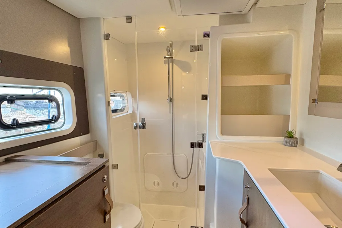 Morale Compass, a Bali Catspace OW catamaran at Parham Town, British Virgin Islands