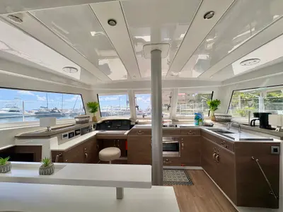 Galley of Morale Compass, a Bali Catspace OW catamaran at Parham Town, British Virgin Islands