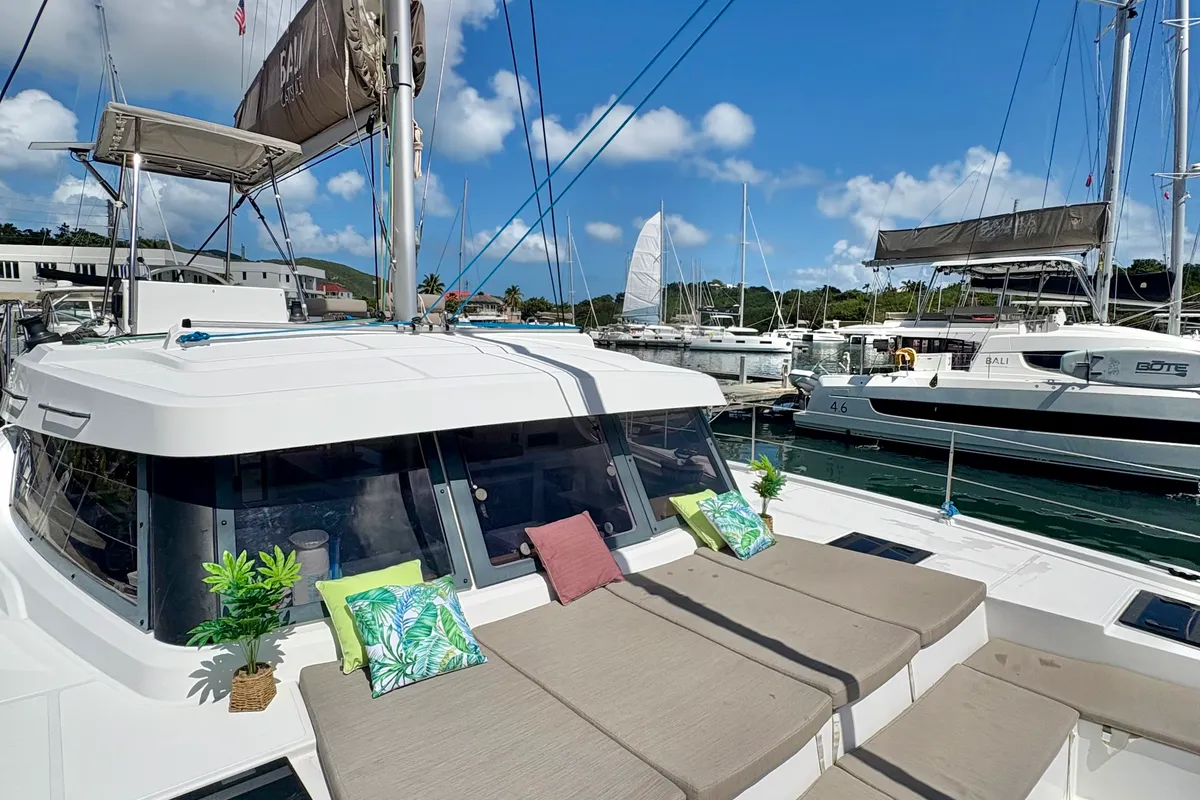 Morale Compass, a Bali Catspace OW catamaran at Parham Town, British Virgin Islands
