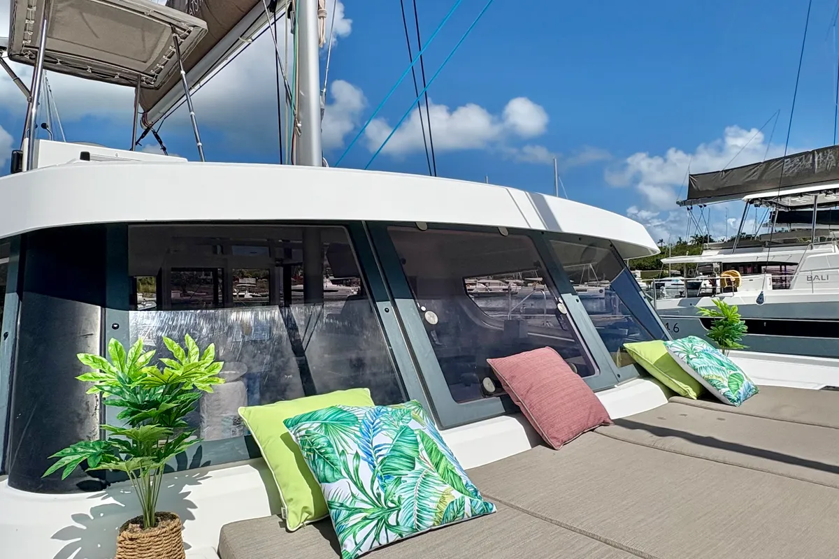 Morale Compass, a Bali Catspace OW catamaran at Parham Town, British Virgin Islands