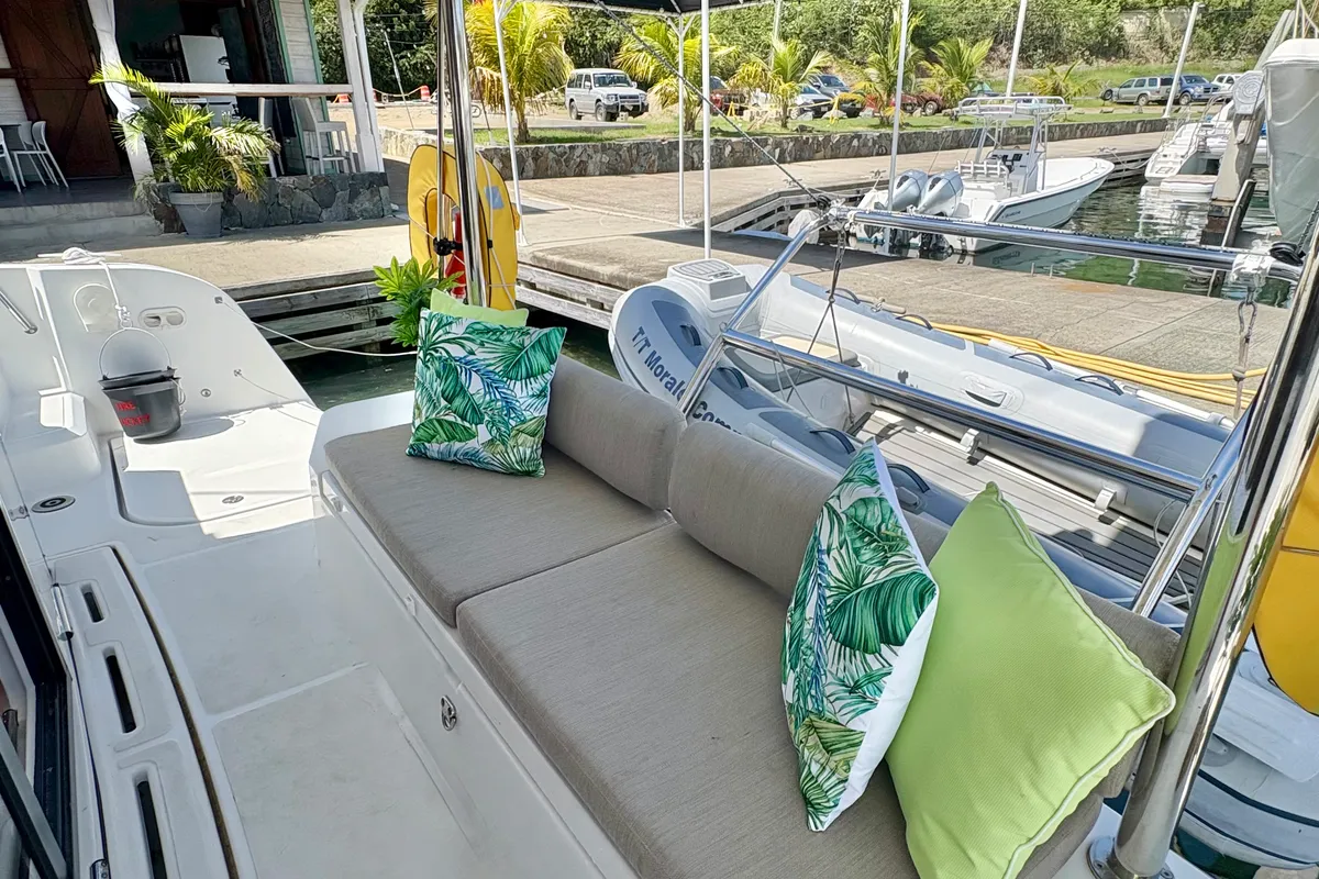 Morale Compass, a Bali Catspace OW catamaran at Parham Town, British Virgin Islands