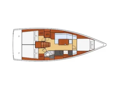 Floor plan of KOS38.1, a Beneteau Oceanis 38 sailboat at Municipal Unit of Lefkada, Greece