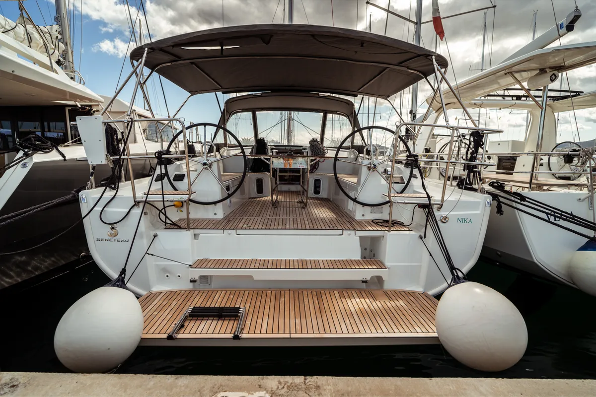Cockpit of Nika, a Beneteau Oceanis 40.1 sailboat at Olbia, Italy