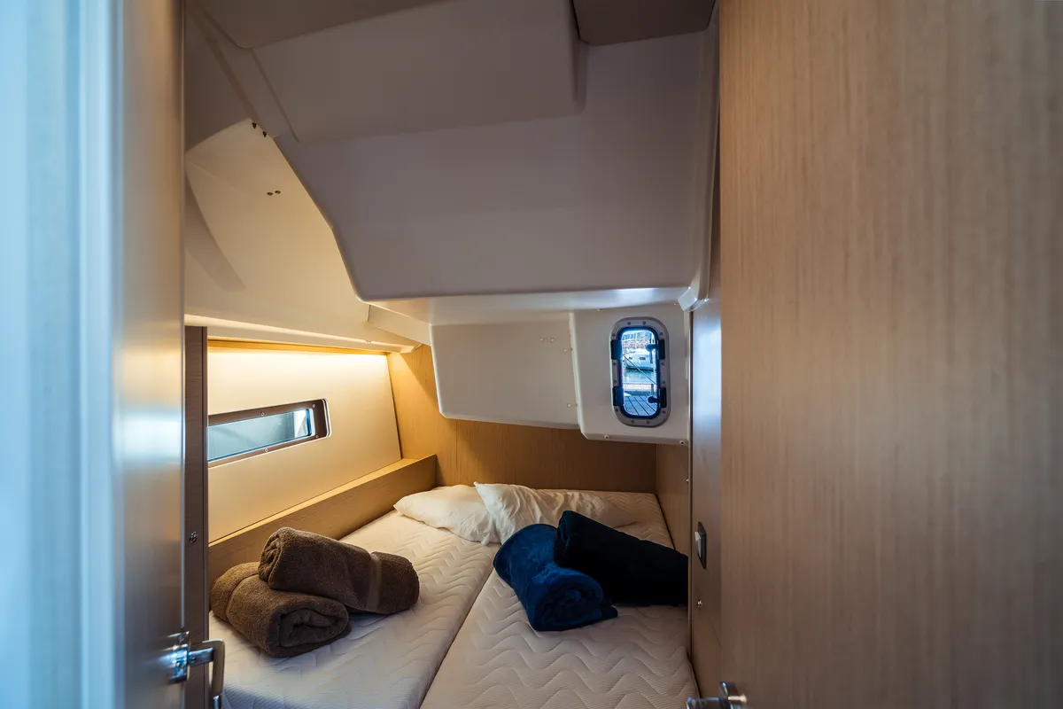 Cabin on Nika, a Beneteau Oceanis 40.1 sailboat at Olbia, Italy