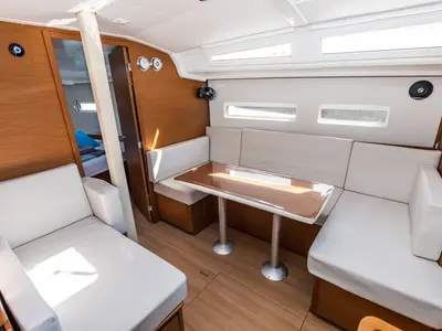 Salon of Feel The Magic, a Jeanneau Sun Odyssey 410 sailboat at Marmaris, Turkey