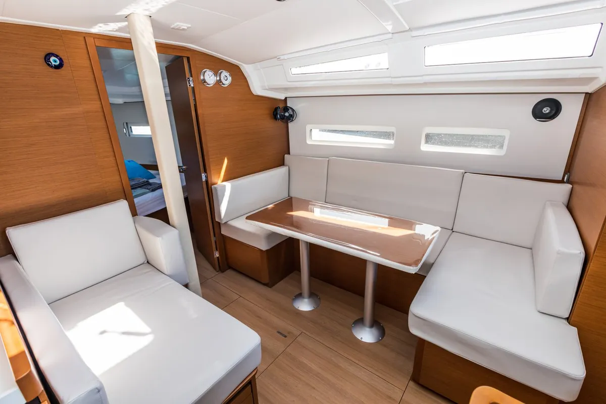 Salon of Feel The Magic, a Jeanneau Sun Odyssey 410 sailboat at Marmaris, Turkey