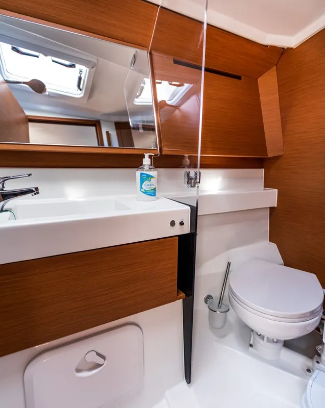 Head on Feel The Magic, a Jeanneau Sun Odyssey 410 sailboat at Marmaris, Turkey