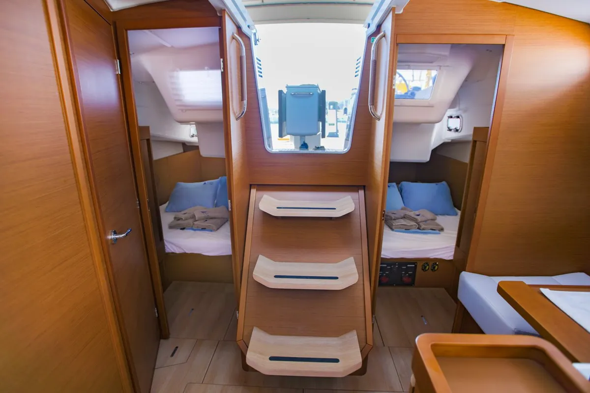 Cabin on Feel The Magic, a Jeanneau Sun Odyssey 410 sailboat at Marmaris, Turkey