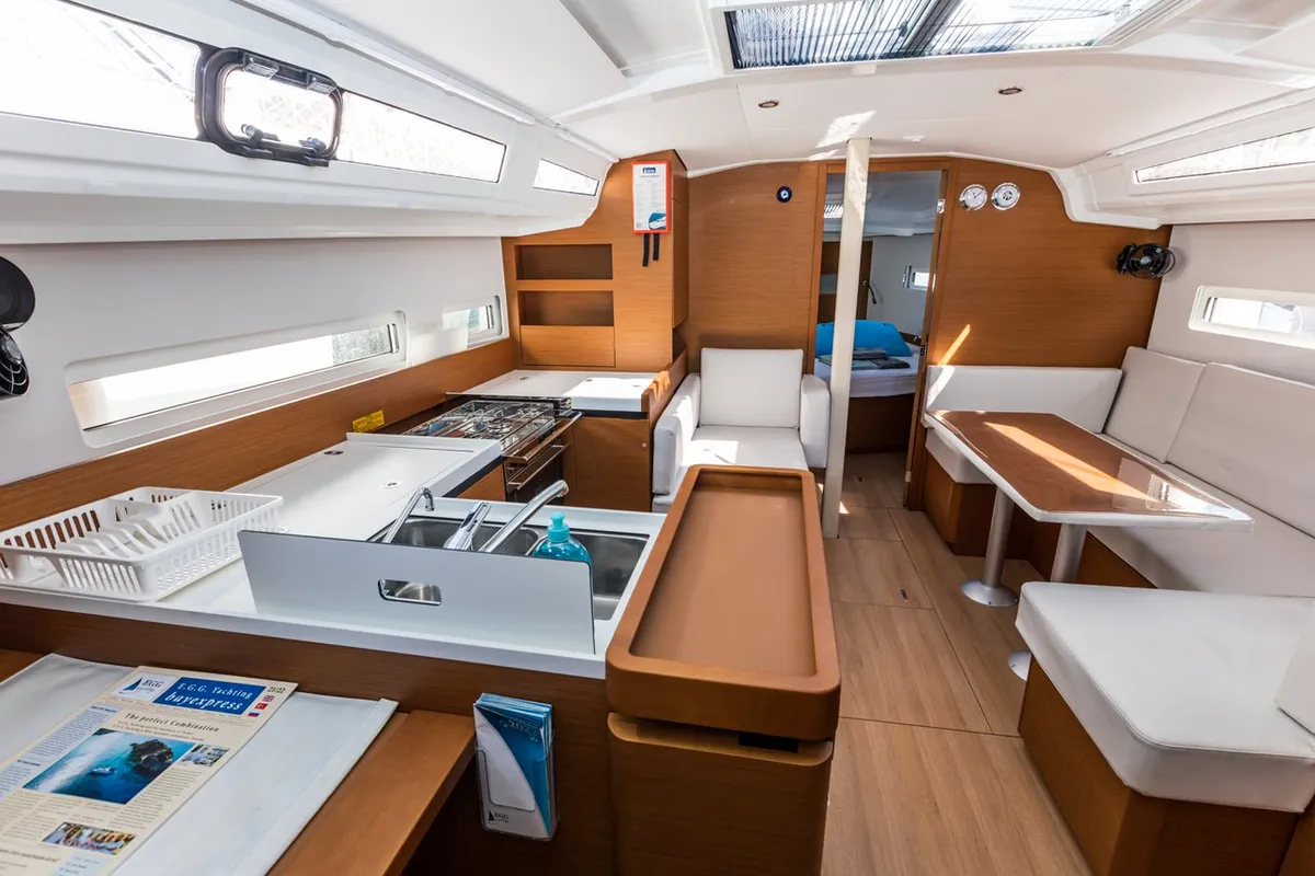 Galley of Feel The Magic, a Jeanneau Sun Odyssey 410 sailboat at Marmaris, Turkey