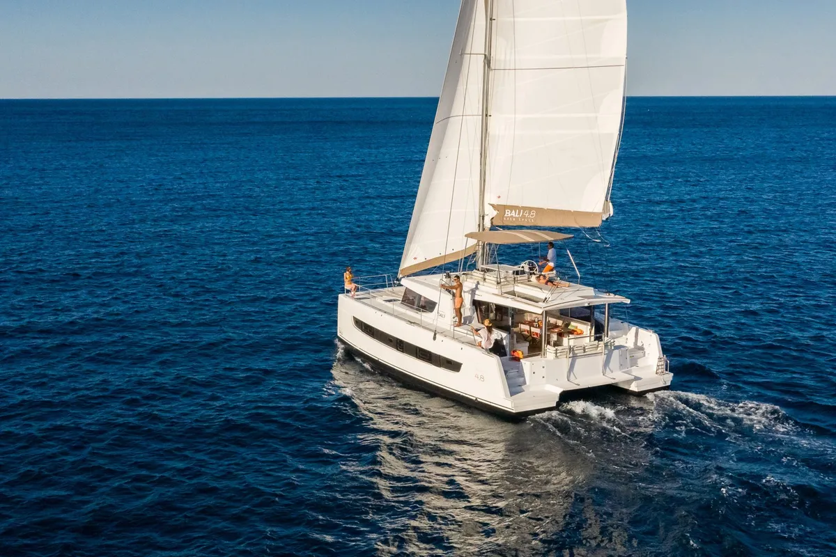 Oksy, a Bali 4.8 catamaran at Lavreotiki Municipal Unit, Greece