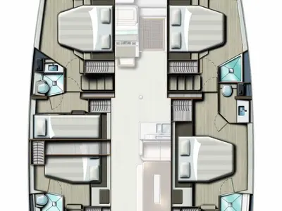 Floor plan of Oksy, a Bali 4.8 catamaran at Lavreotiki Municipal Unit, Greece
