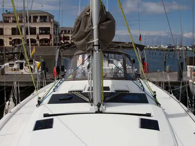 Deck of I Have A Dream, a Dufour 44 sailboat at Rostock, Germany