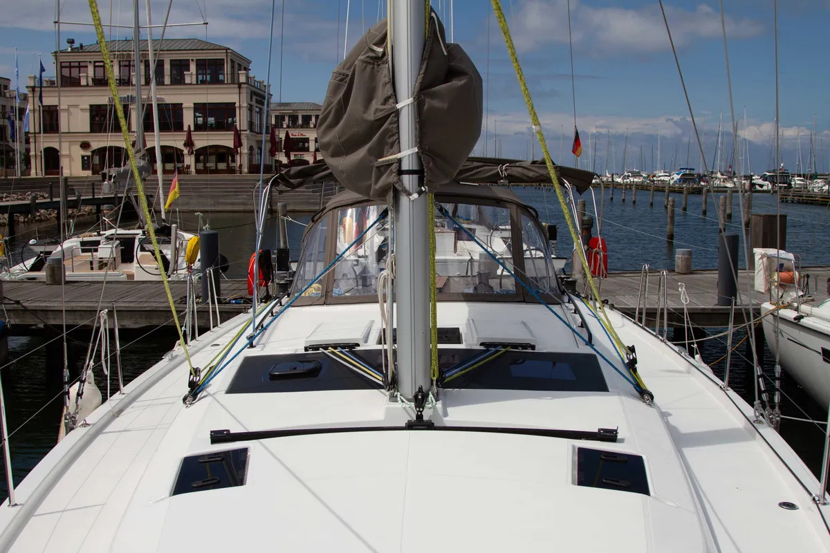 Deck of I Have A Dream, a Dufour 44 sailboat at Rostock, Germany