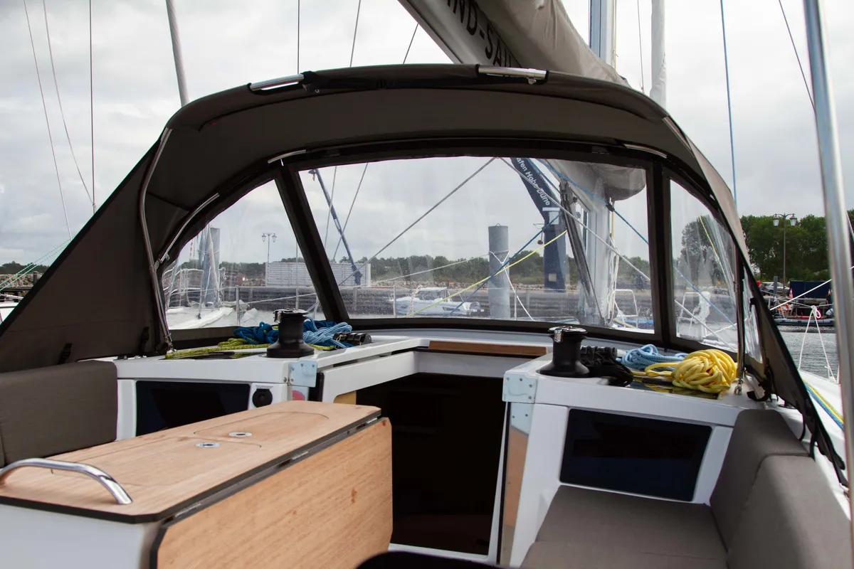Cockpit of I Have A Dream, a Dufour 44 sailboat at Rostock, Germany