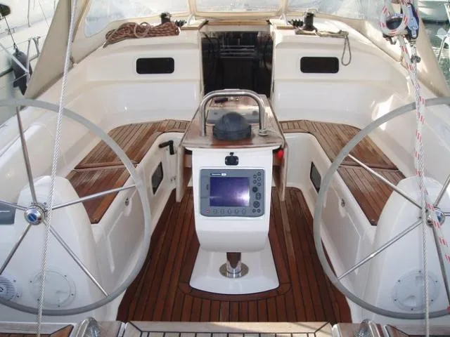 Cockpit of Ippoliti, a Elan Impression 434 sailboat at Athens, Greece