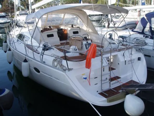Exterior view of Ippoliti, a Elan Impression 434 sailboat at Athens, Greece