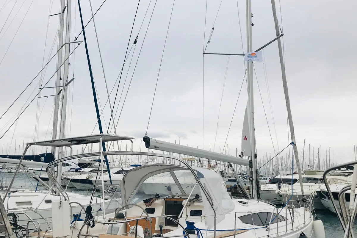 Exterior view of Ippoliti, a Elan Impression 434 sailboat at Athens, Greece