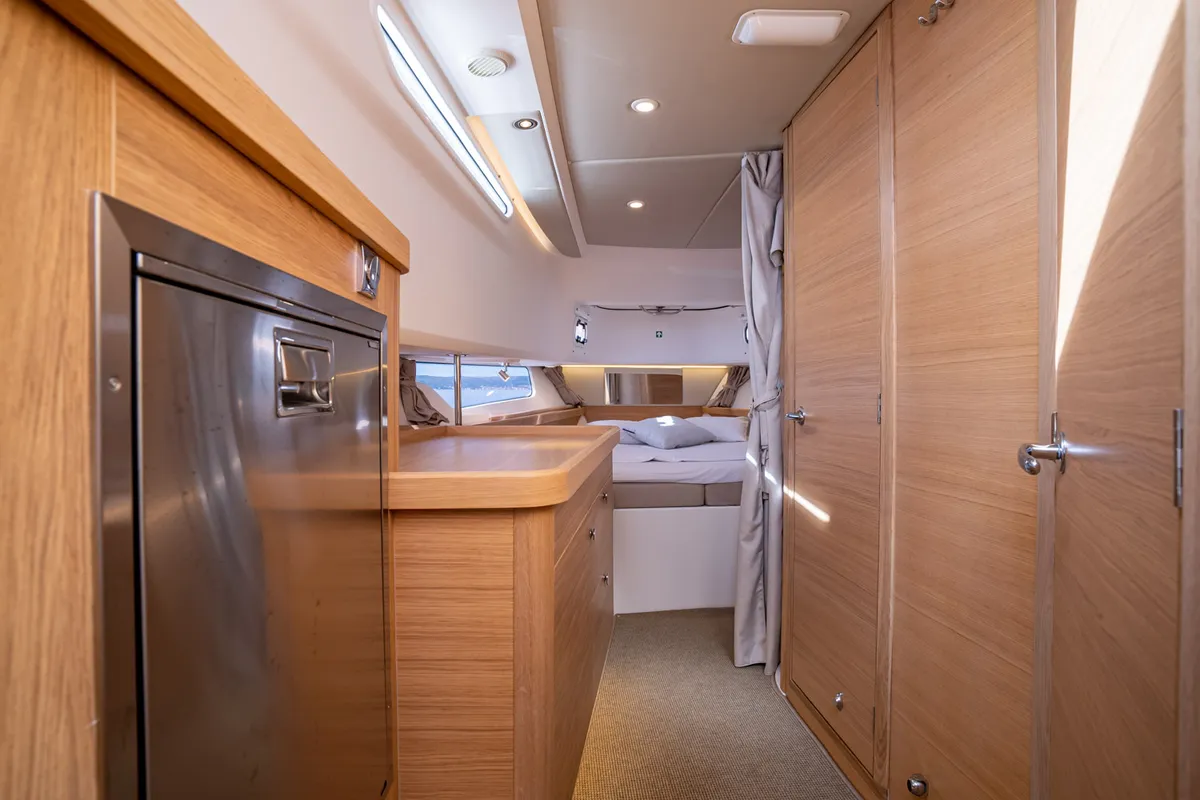 Galley of Pura Vida, a Nimbus Tender T11 motorboat at Split, Croatia