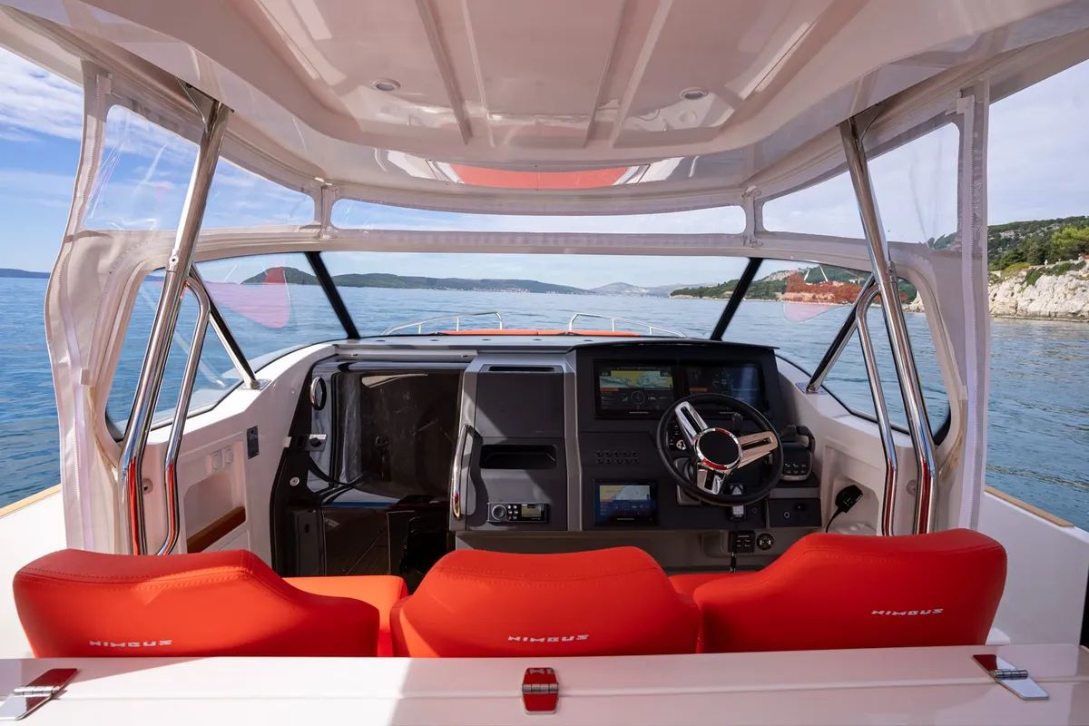 Cockpit of Pura Vida, a Nimbus Tender T11 motorboat at Split, Croatia