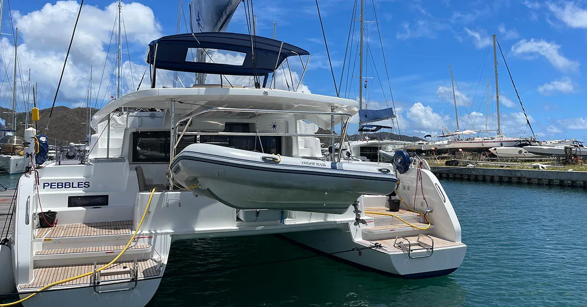 Exterior view of Pebbles, a Lagoon 46 catamaran at Road Town, British Virgin Islands