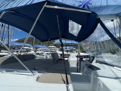 Cockpit of Pebbles, a Lagoon 46 catamaran at Road Town, British Virgin Islands