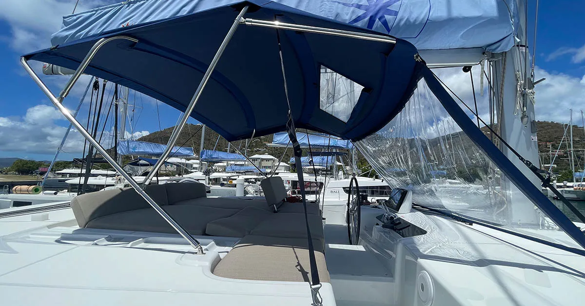 Cockpit of Pebbles, a Lagoon 46 catamaran at Road Town, British Virgin Islands