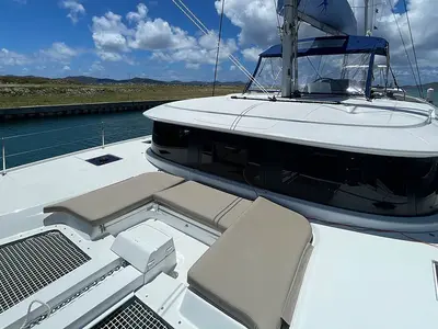 Deck of Pebbles, a Lagoon 46 catamaran at Road Town, British Virgin Islands