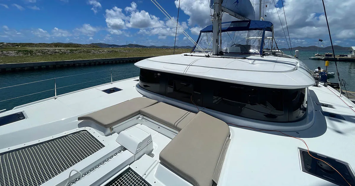 Deck of Pebbles, a Lagoon 46 catamaran at Road Town, British Virgin Islands