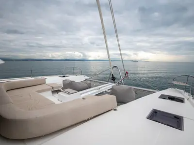 Deck of Utopia, a Lagoon 55 catamaran at Athens, Greece
