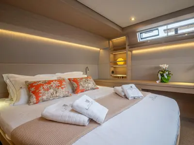 Cabin on Utopia, a Lagoon 55 catamaran at Athens, Greece