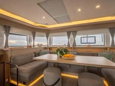 Salon of Utopia, a Lagoon 55 catamaran at Athens, Greece