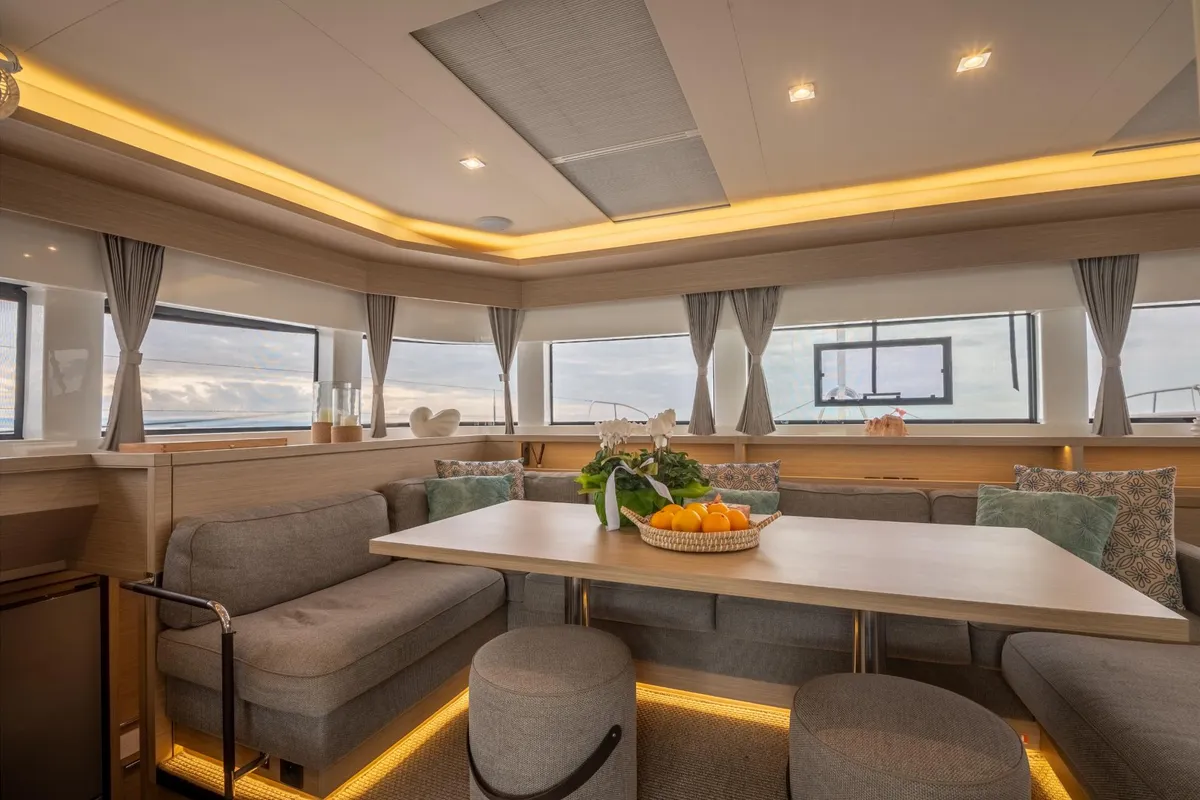 Salon of Utopia, a Lagoon 55 catamaran at Athens, Greece