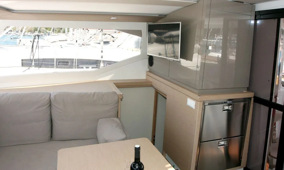 Salon of Luna Rossa II, a Fountaine Pajot Lucia 40 catamaran at Punat, Croatia