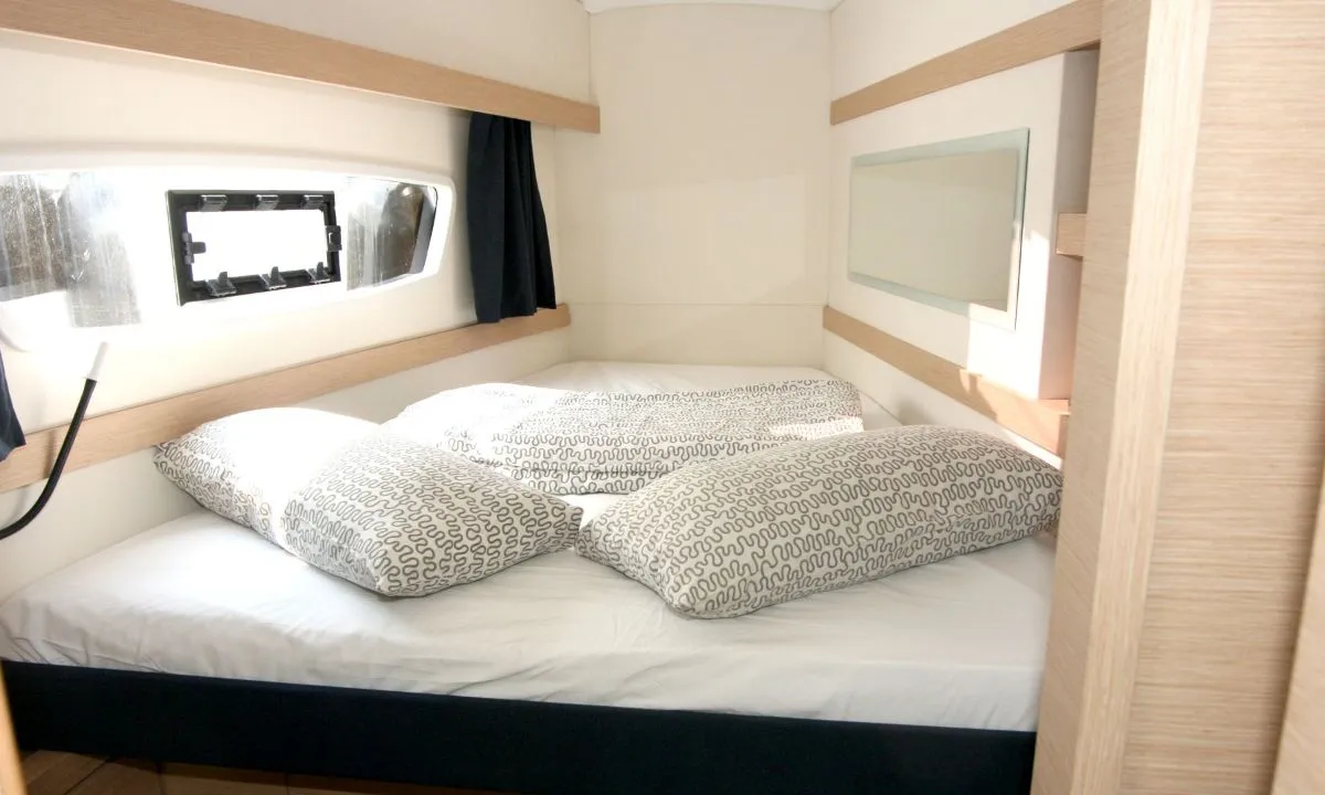 Cabin on Luna Rossa II, a Fountaine Pajot Lucia 40 catamaran at Punat, Croatia
