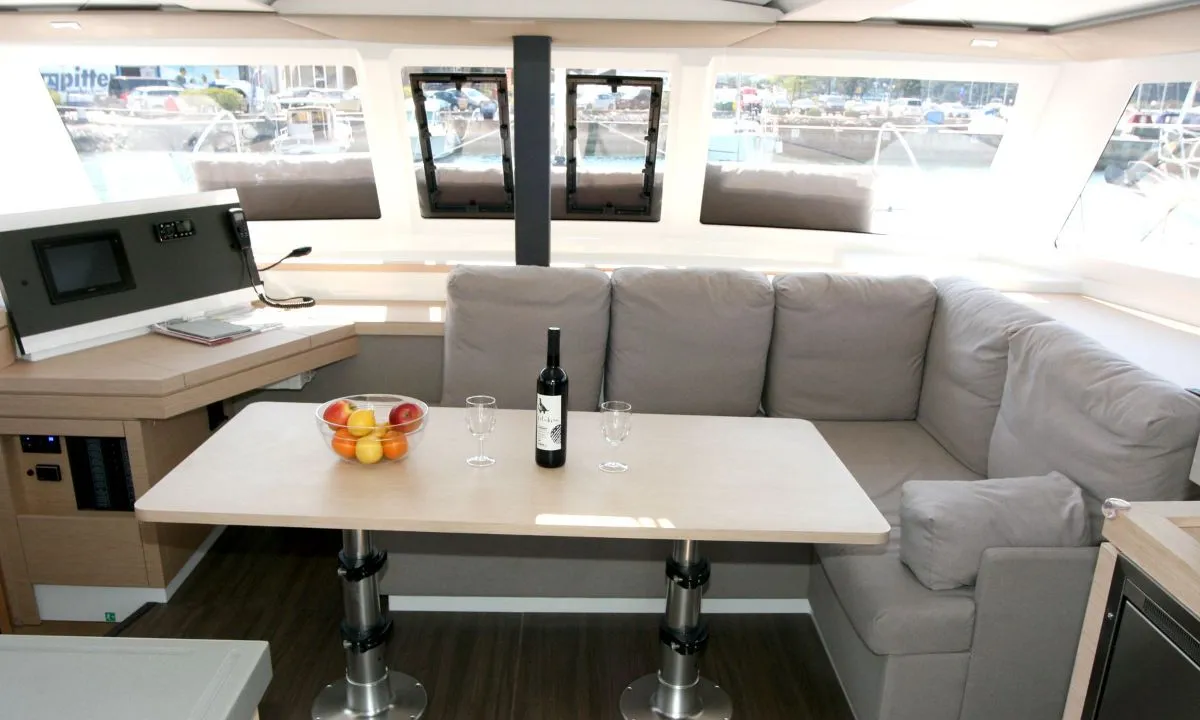 Salon of Luna Rossa II, a Fountaine Pajot Lucia 40 catamaran at Punat, Croatia