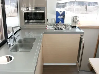 Galley of Luna Rossa II, a Fountaine Pajot Lucia 40 catamaran at Punat, Croatia