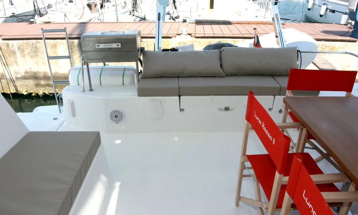 Deck of Luna Rossa II, a Fountaine Pajot Lucia 40 catamaran at Punat, Croatia