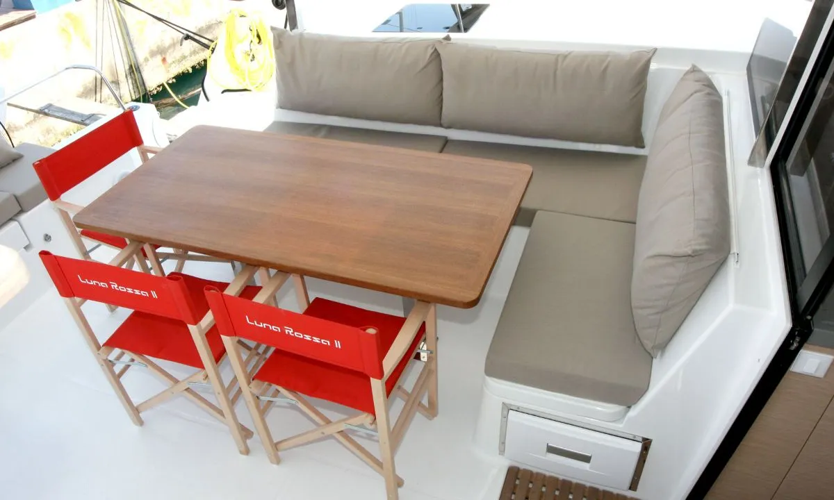 Deck of Luna Rossa II, a Fountaine Pajot Lucia 40 catamaran at Punat, Croatia