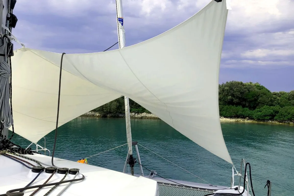 Deck of Luna Rossa II, a Fountaine Pajot Lucia 40 catamaran at Punat, Croatia
