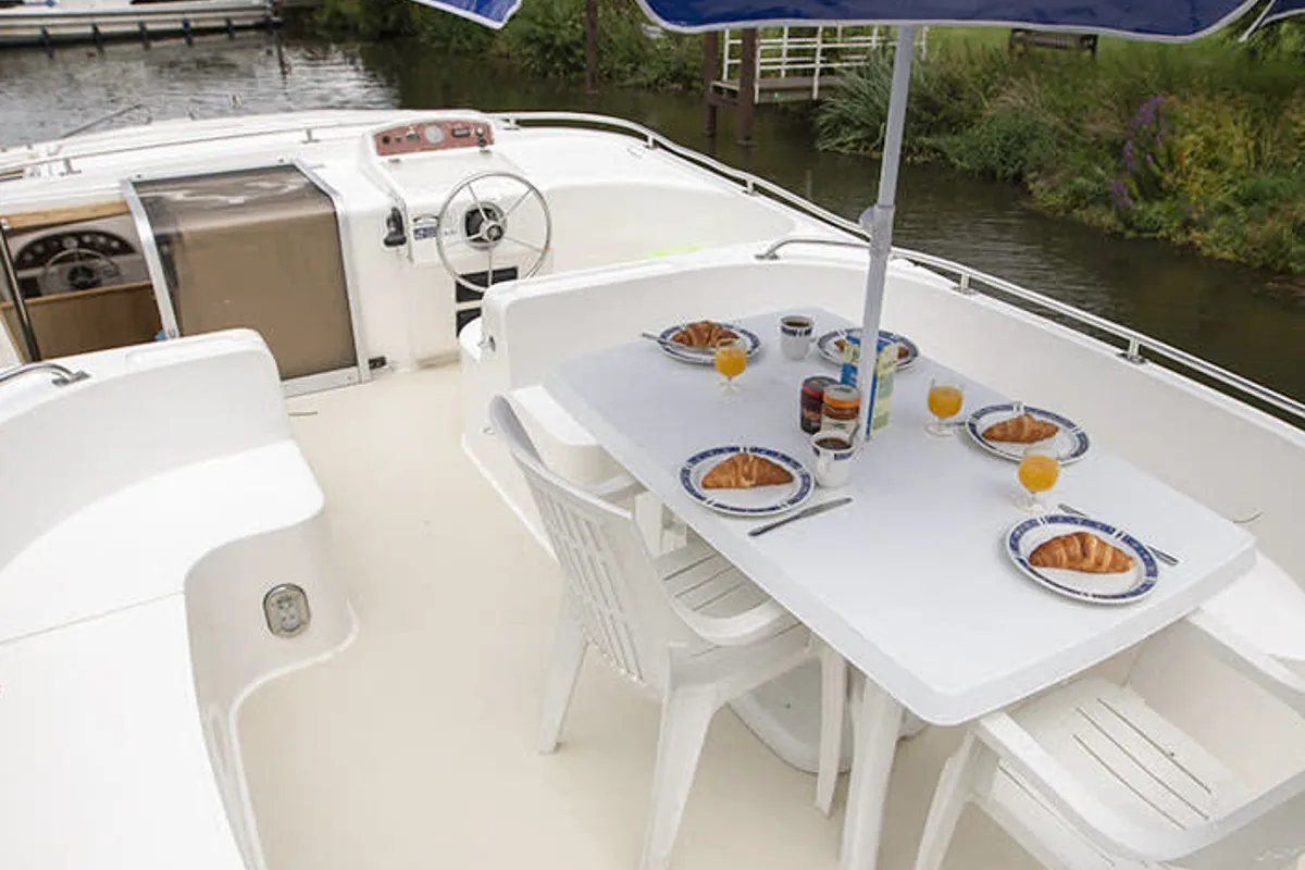 Deck of Classique Star - Budget 7, a Cygnet Classique Star motorboat at Rheinsberg, Germany