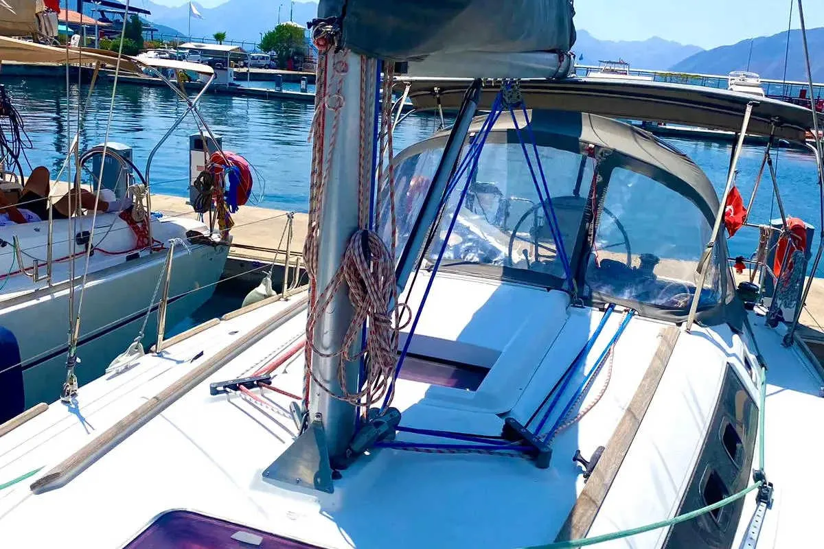 Deck of Smyrna, a Beneteau Oceanis 34 sailboat at Marmaris, Turkey