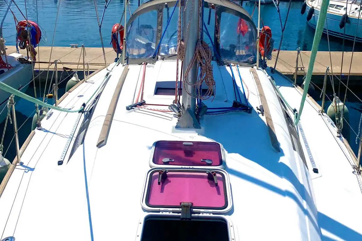 Deck of Smyrna, a Beneteau Oceanis 34 sailboat at Marmaris, Turkey